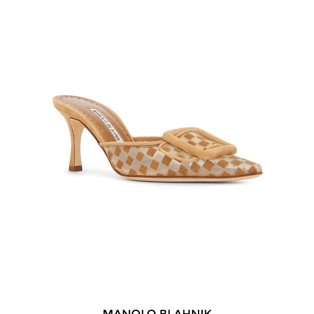 Manolo Blahnik Beige Checkered Mules